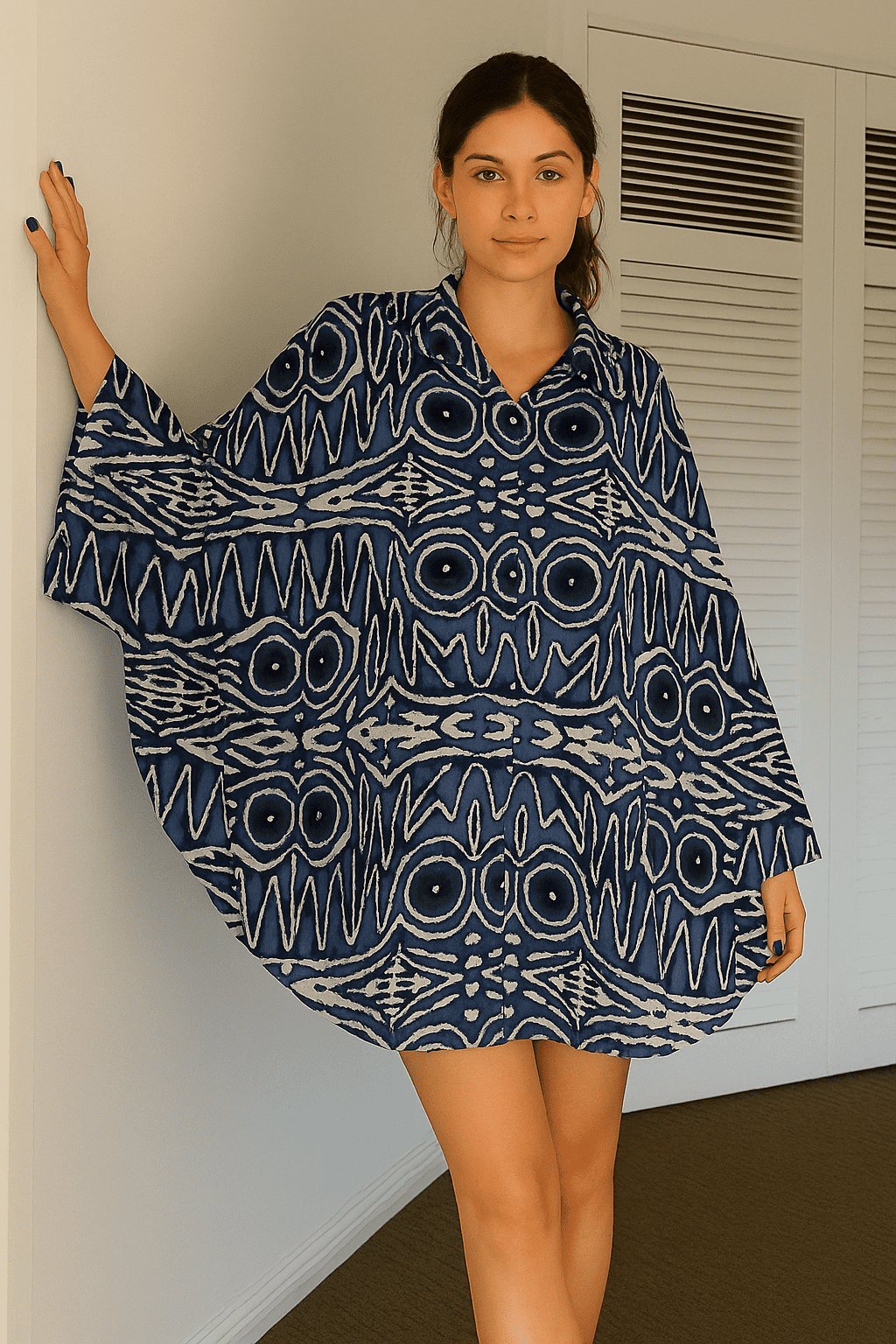 Indigo Geometry Tunic - Oversized Contemporary Statement Wear